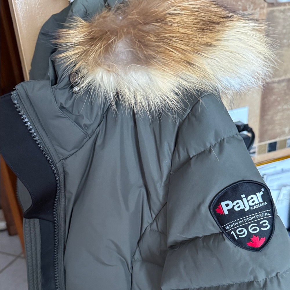 Pajar Olive Green Puffer Jacket with Fur Trim